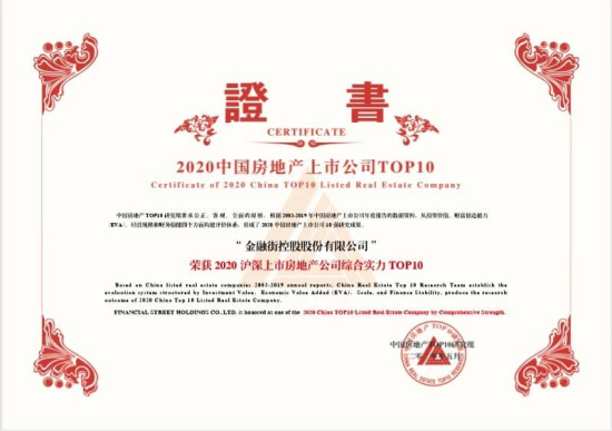 金融街控股連續(xù)17年榮獲“滬深上市房地產(chǎn)公司綜合實(shí)力TOP10”
